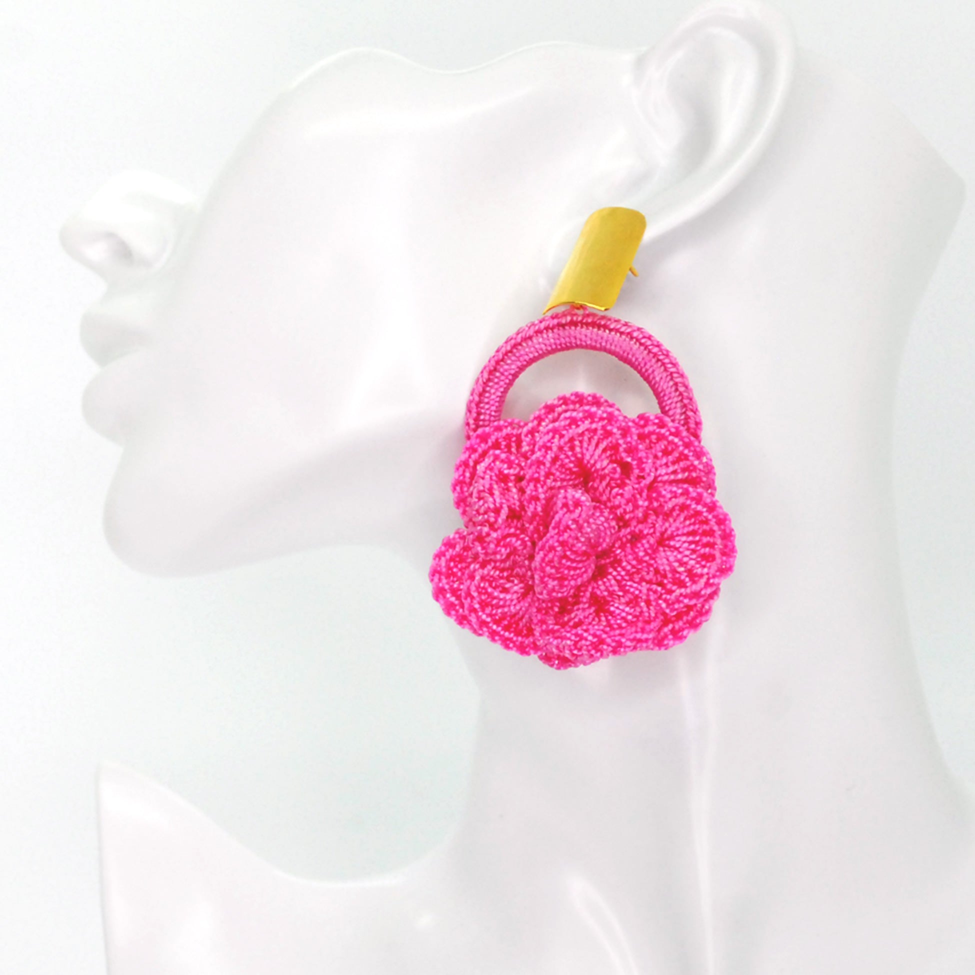Nando Medina Earrings: Pink Crochet Rose - Libia Collection