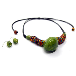 Green Tagua Heart Pendant Necklace Set. Fashion Jewelry by Nando Medina