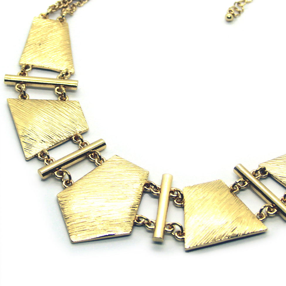 Seducción: Scratched Metal Geo Necklace Set. Fashion Jewelry by Nando Medina