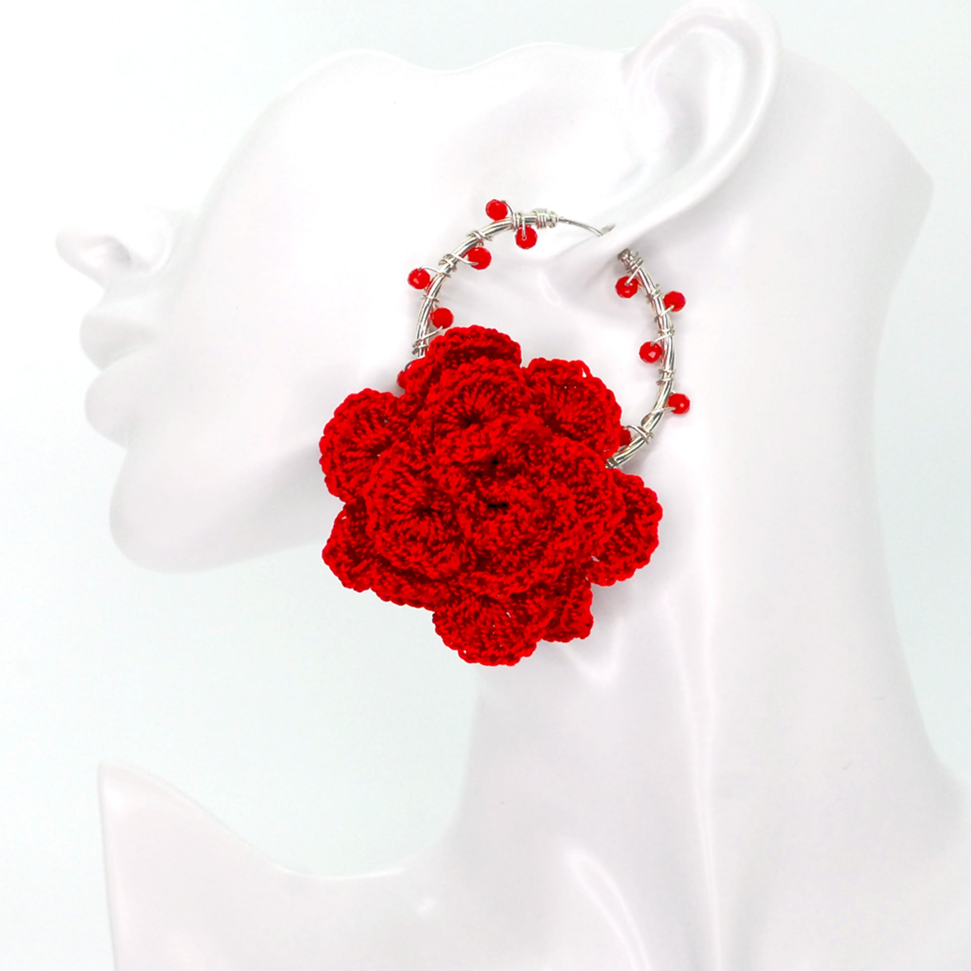 Nando Medina Earrings: Silver Red Rosal - Libia Collection