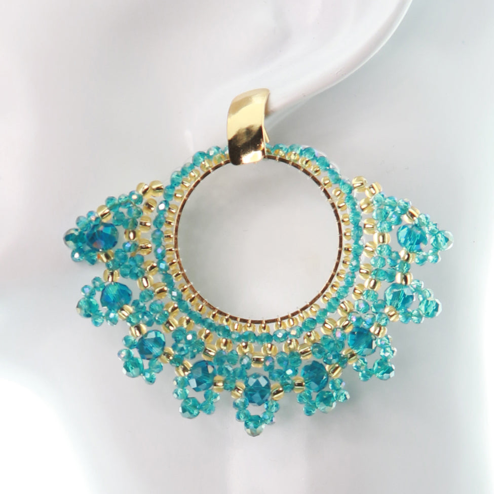 Nando Medina, Light Blue Monstrance Earrings. Fashion Jewelry Design