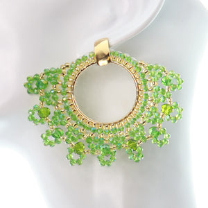 Nando Medina, Lime Green Monstrance Earrings. Fashion Jewelry Design