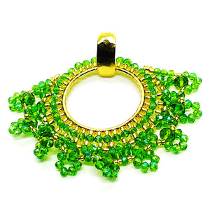 Nando Medina, Lime Green Monstrance Earrings. Fashion Jewelry Design