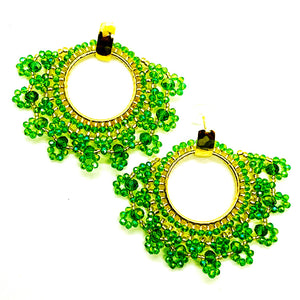 Nando Medina, Lime Green Monstrance Earrings. Fashion Jewelry Design