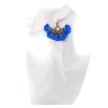 Nando Medina, blue crochet Cordobés earrings. Mediterranean Style.