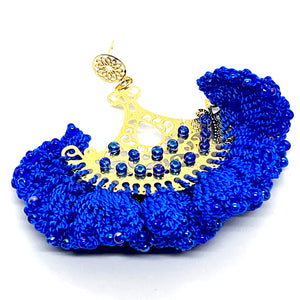 Nando Medina, blue crochet Cordobés earrings. Mediterranean Style.