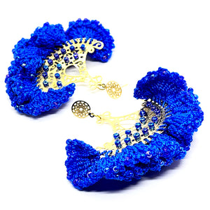 Nando Medina, blue crochet Cordobés earrings. Mediterranean Style.