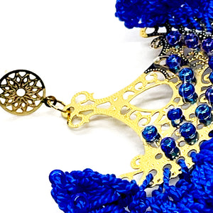 Nando Medina, blue crochet Cordobés earrings. Mediterranean Style.