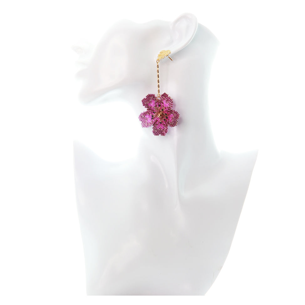Nando Medina Earrings: Fuchsia Miyuki and Delica Seed Beads Flower - Libia Collection