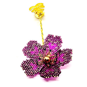 Nando Medina Earrings: Fuchsia Miyuki and Delica Seed Beads Flower - Libia Collection