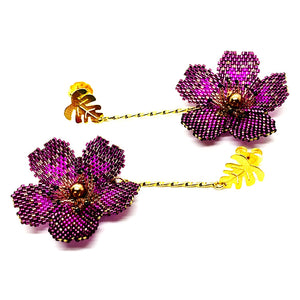 Nando Medina Earrings: Fuchsia Miyuki and Delica Seed Beads Flower - Libia Collection
