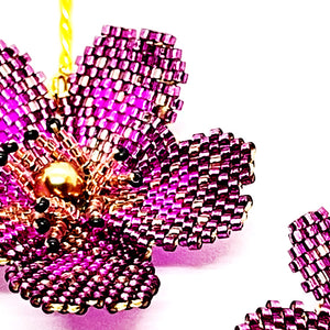Nando Medina Earrings: Fuchsia Miyuki and Delica Seed Beads Flower - Libia Collection
