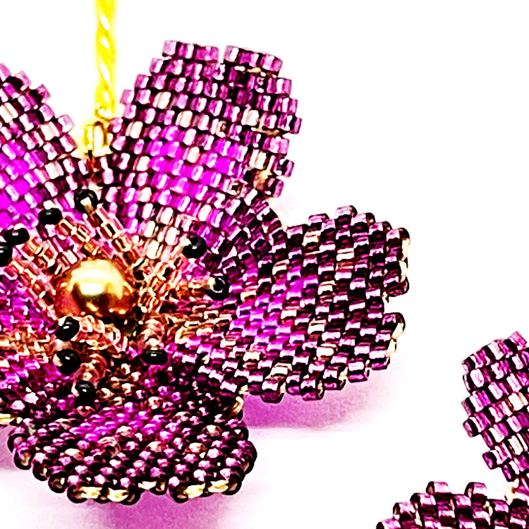 Nando Medina Earrings: Fuchsia Miyuki and Delica Seed Beads Flower - Libia Collection