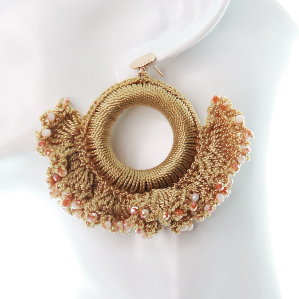 Nando Medina Earrings: Beige Cockscomb Crochet - Libia Collection
