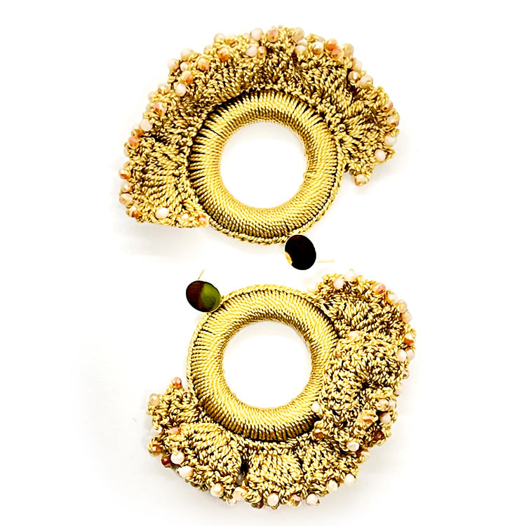 Nando Medina Earrings: Beige Cockscomb Crochet - Libia Collection