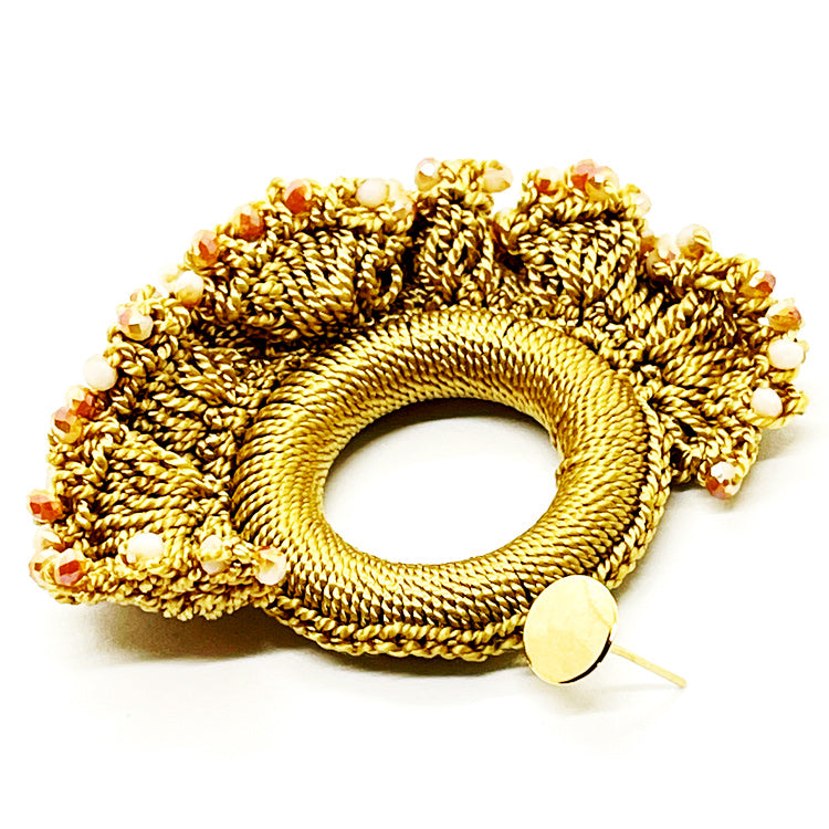 Nando Medina Earrings: Beige Cockscomb Crochet - Libia Collection