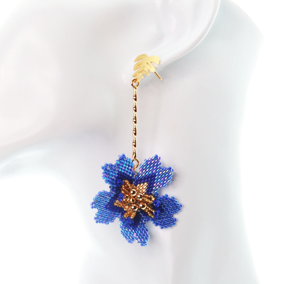 Nando Medina Earrings: Blue Miyuki Delica Flower - Libia Collection