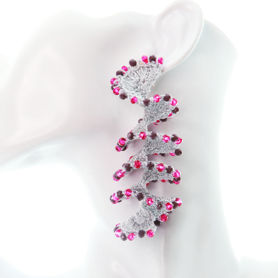 Nando Medina, Grey Spiral Crochet Earrings. Fashion Jewelry Design