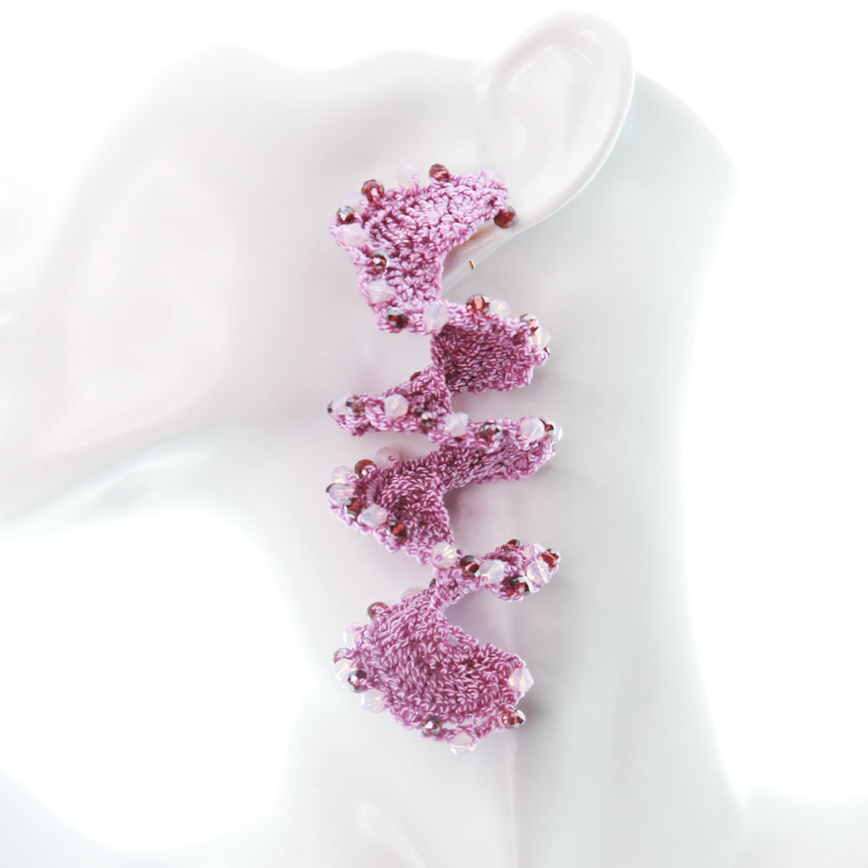 Nando Medina, Light Purple Spiral Crochet Earrings. Fashion Jewelry Design