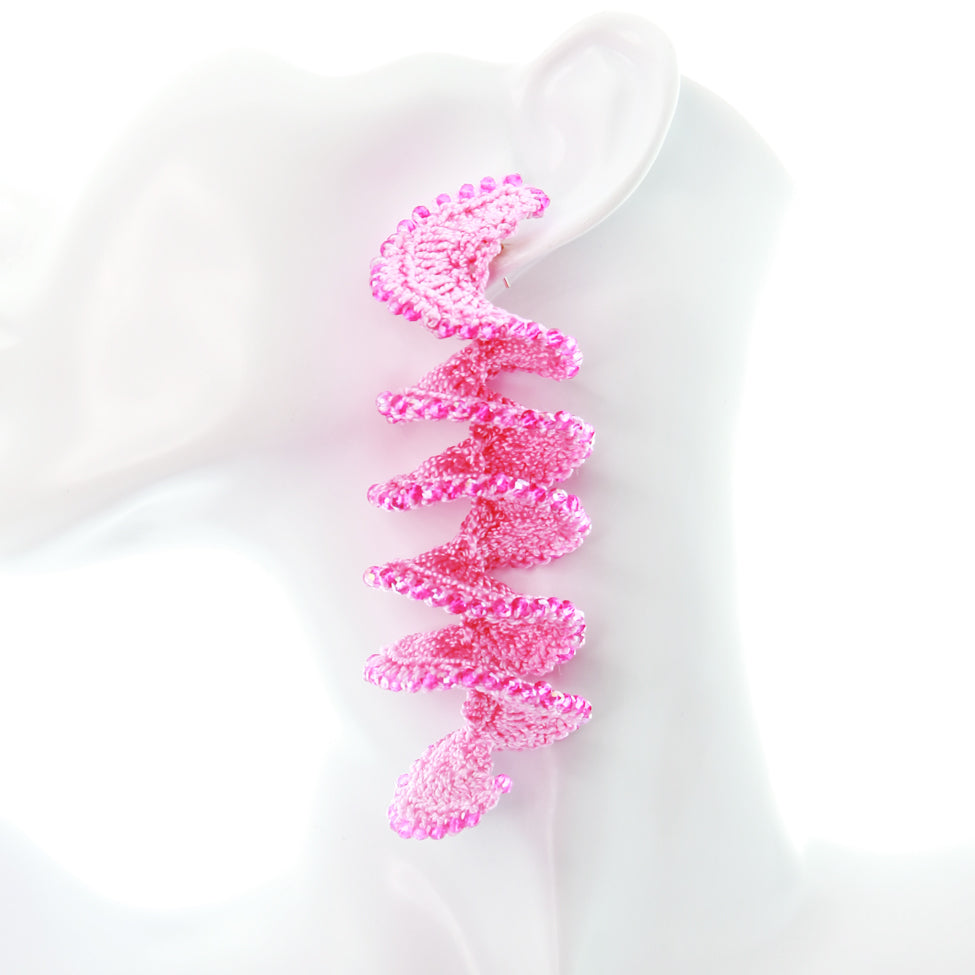 Nando Medina, Pink Spiral Crochet Earrings. Fashion Jewelry Design