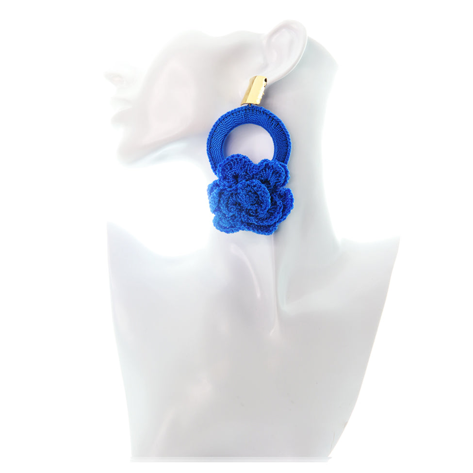 Nando Medina Earrings: Blue Crochet Rose - Libia Collection
