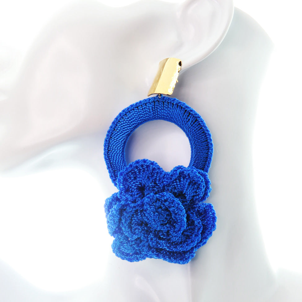 Nando Medina Earrings: Blue Crochet Rose - Libia Collection
