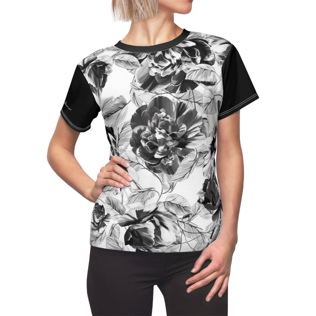 T-Shirt, Black-White Floral Look