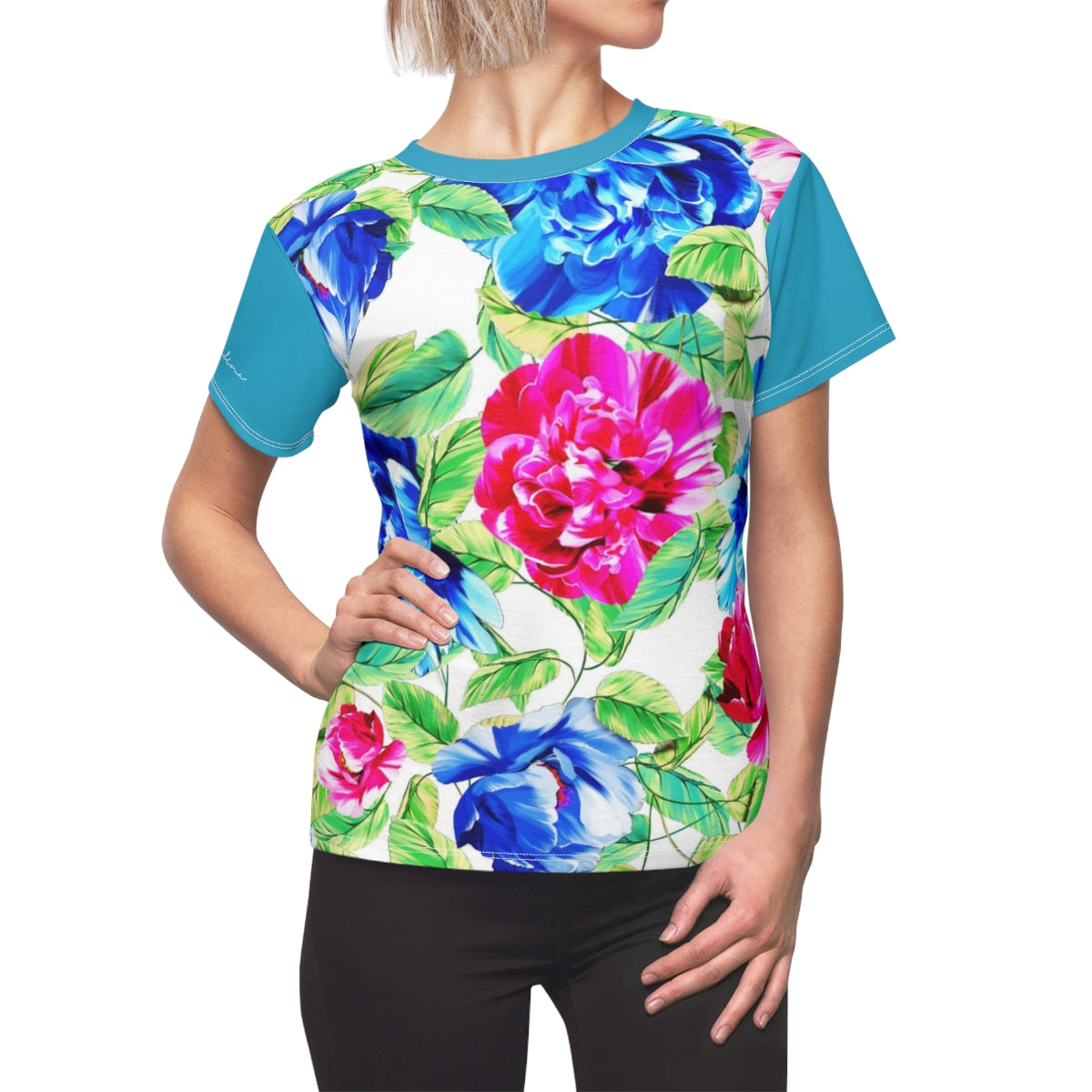 T-Shirt, Turquoise Floral Look