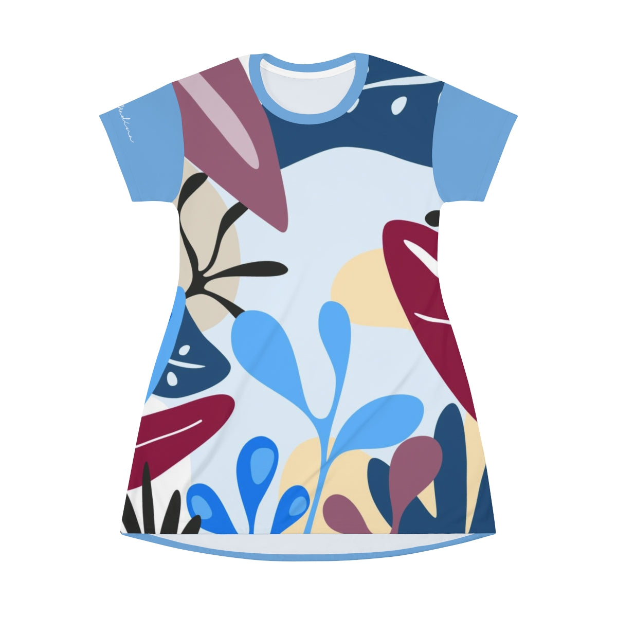 Shirtdress, Light Blue Foliage Motive