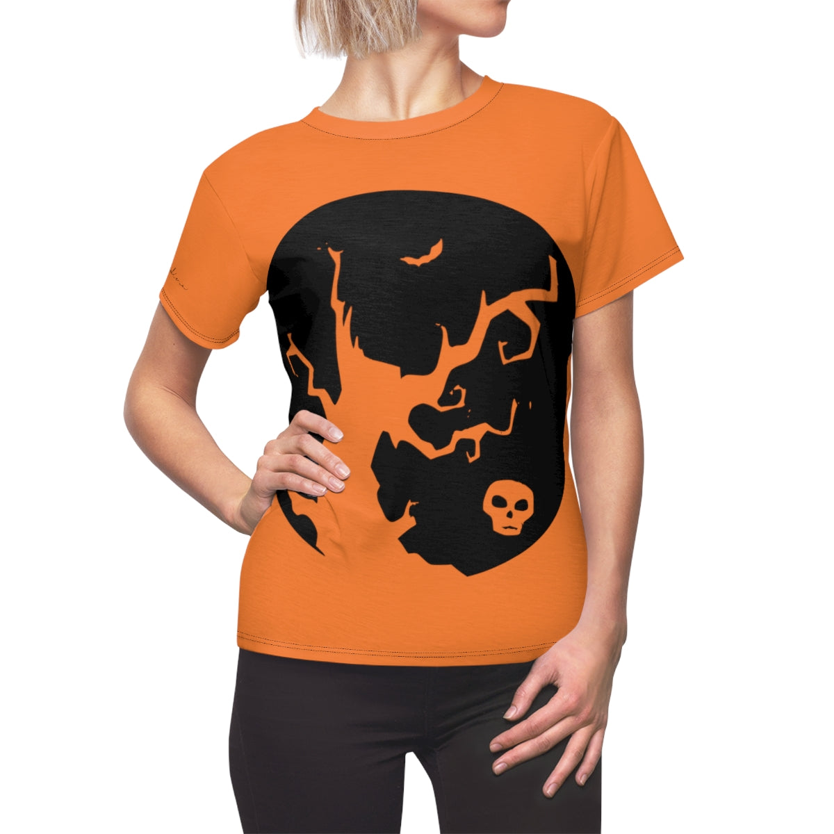 T-Shirt, Orange Creepy Moon Motive