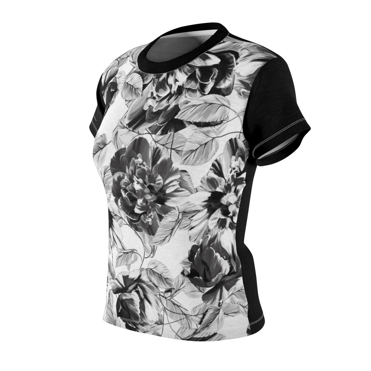 T-Shirt, Black-White Floral Look