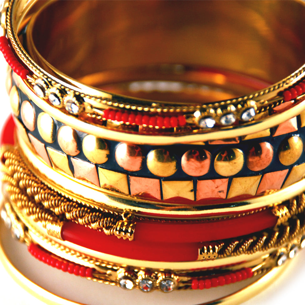 Iris: Red and Multicolor Bangle Bracelet. Fashion Jewelry by Nando Medina