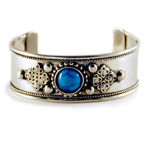 Iris: Athena Embossed Edge Stone Metal Cuff Bracelet. Fashion Jewelry by Nando Medina