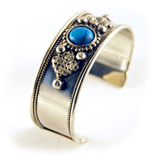 Iris: Athena Embossed Edge Stone Metal Cuff Bracelet. Fashion Jewelry by Nando Medina