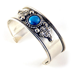 Iris: Athena Embossed Edge Stone Metal Cuff Bracelet. Fashion Jewelry by Nando Medina