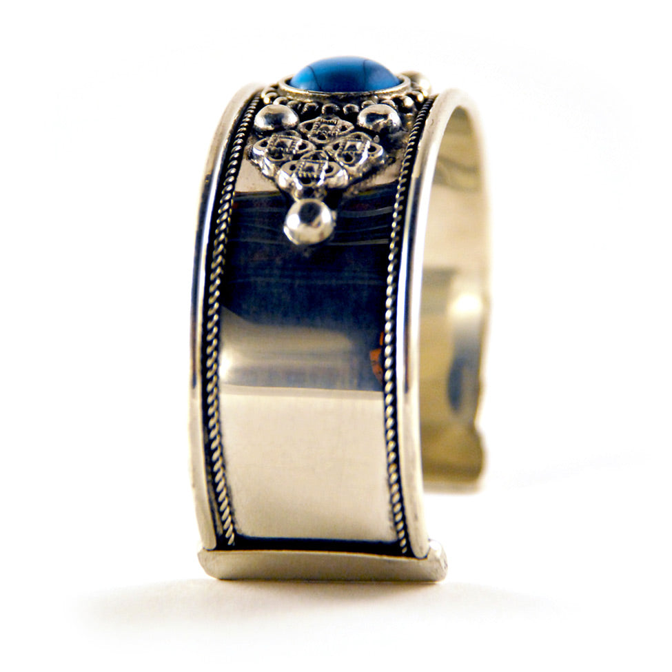 Iris: Athena Embossed Edge Stone Metal Cuff Bracelet. Fashion Jewelry by Nando Medina