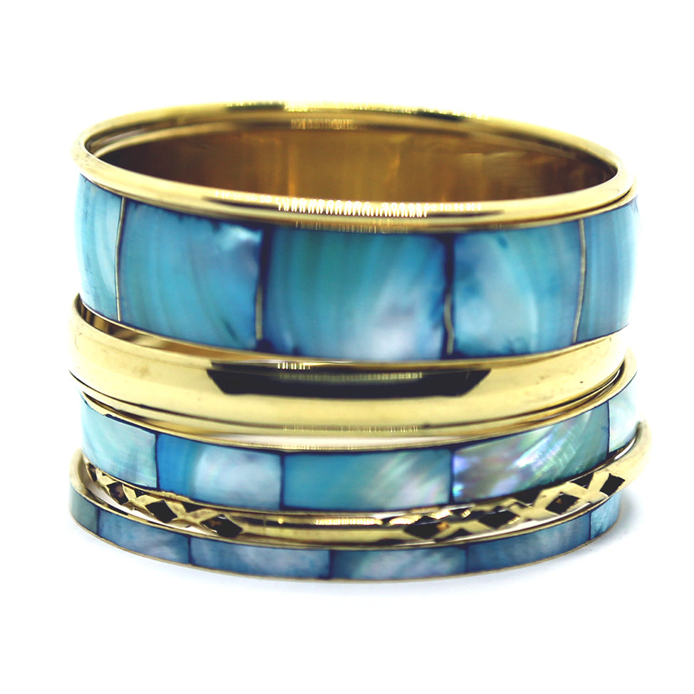 Iris: Greek Turquoise and Gold Bangle Bracelet. Fashion Jewelry by Nando Medina