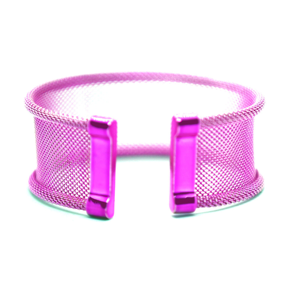 Iris: Pink Mesh Opened Bracelet. Fashion Jewelry by Nando Medina