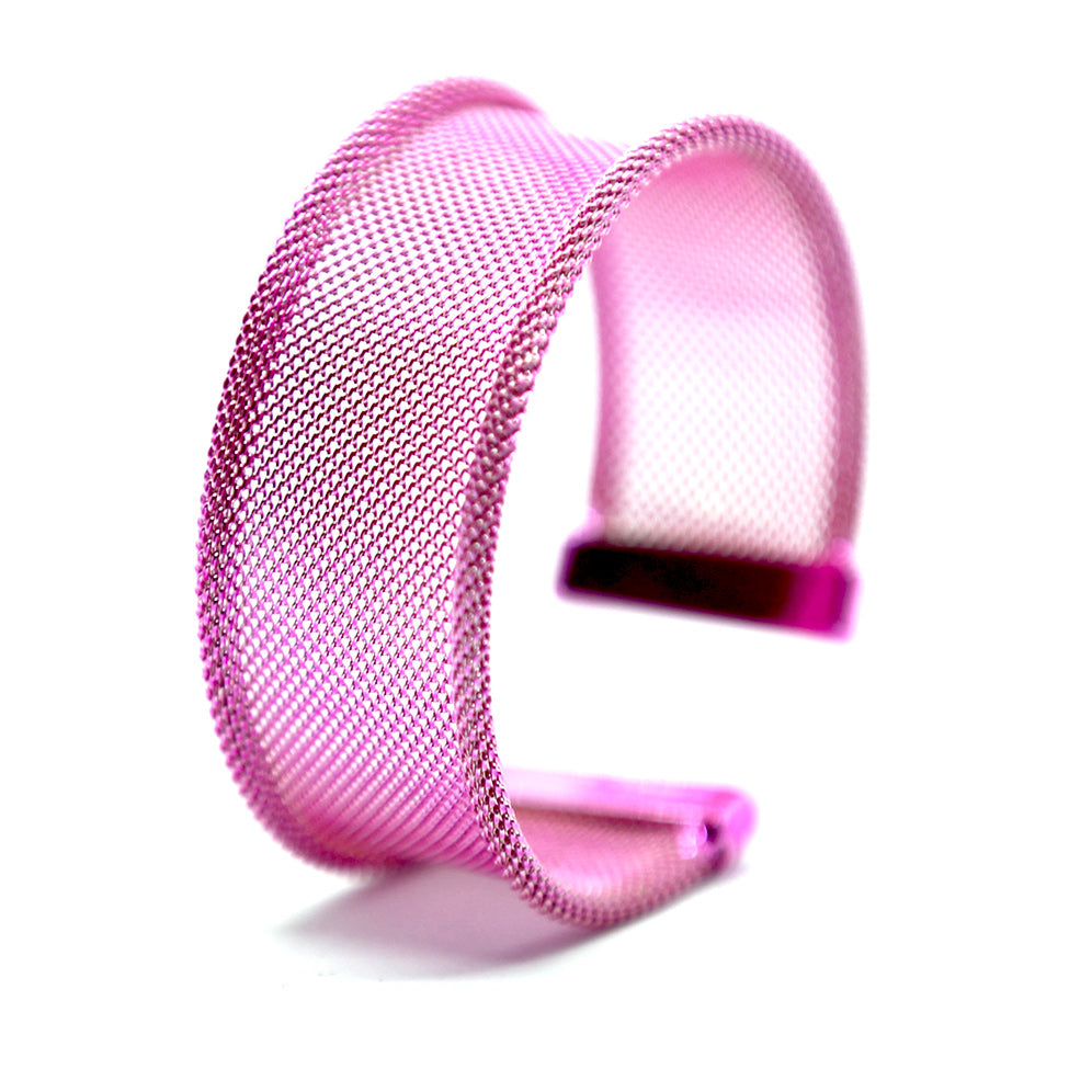Iris: Pink Mesh Opened Bracelet. Fashion Jewelry by Nando Medina