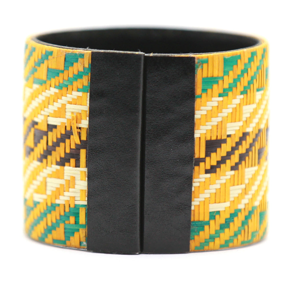 Yellow Patterned Sugar Cane Leaf Bracelet, by Nando Medina