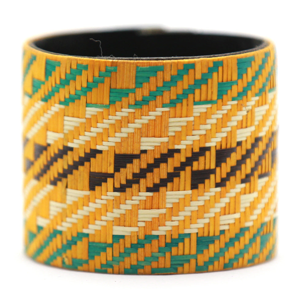 Yellow Patterned Sugar Cane Leaf Bracelet, by Nando Medina