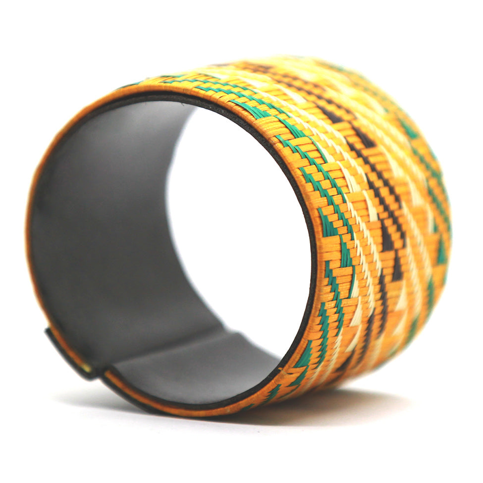 Yellow Patterned Sugar Cane Leaf Bracelet, by Nando Medina