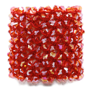 Helios: Red Woven in Thread w/Crystals Bracelet. Fashion Jewelry by Nando Medina