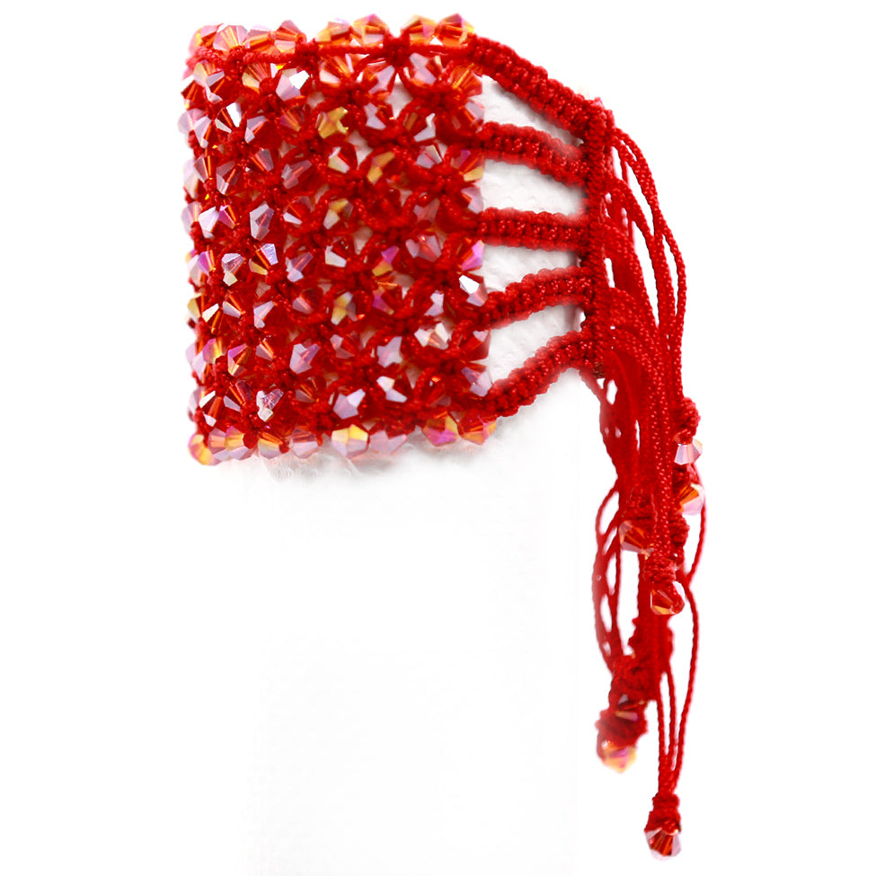 Helios: Red Woven in Thread w/Crystals Bracelet. Fashion Jewelry by Nando Medina