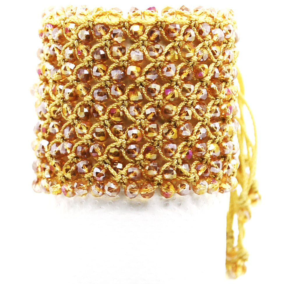 Helios: Gold Woven in Thread w/Crystals Bracelet. Fashion Jewelry by Nando Medina
