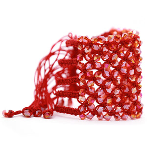 Helios: Red Woven in Thread w/Crystals Bracelet. Fashion Jewelry by Nando Medina