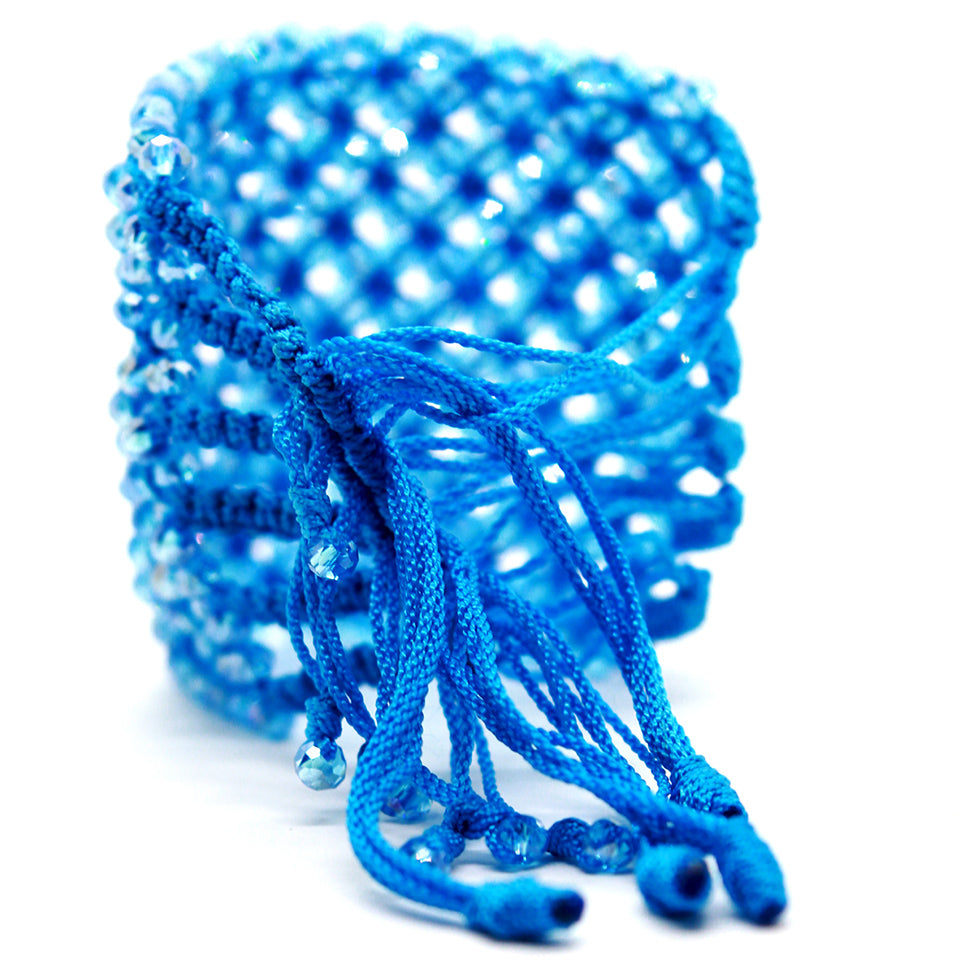 Helios: Blue Woven in Thread w/Crystals Bracelet. Fashion Jewelry by Nando Medina