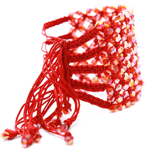 Helios: Red Woven in Thread w/Crystals Bracelet. Fashion Jewelry by Nando Medina