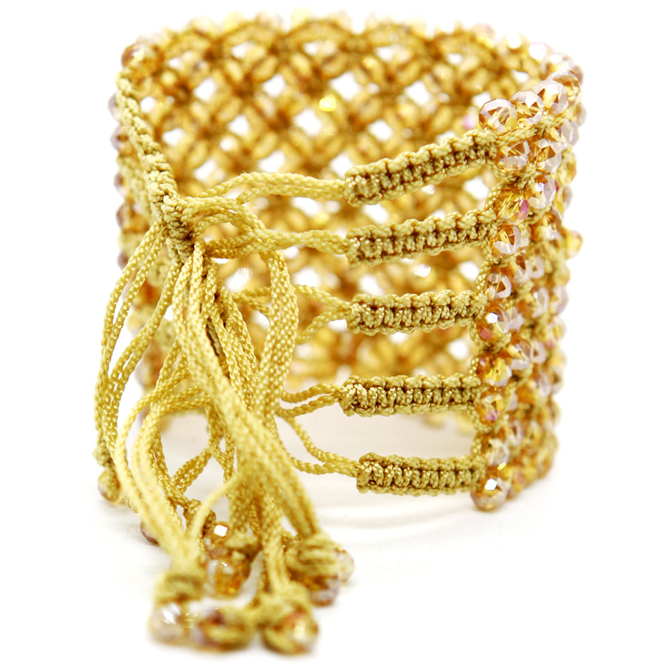 Helios: Gold Woven in Thread w/Crystals Bracelet. Fashion Jewelry by Nando Medina