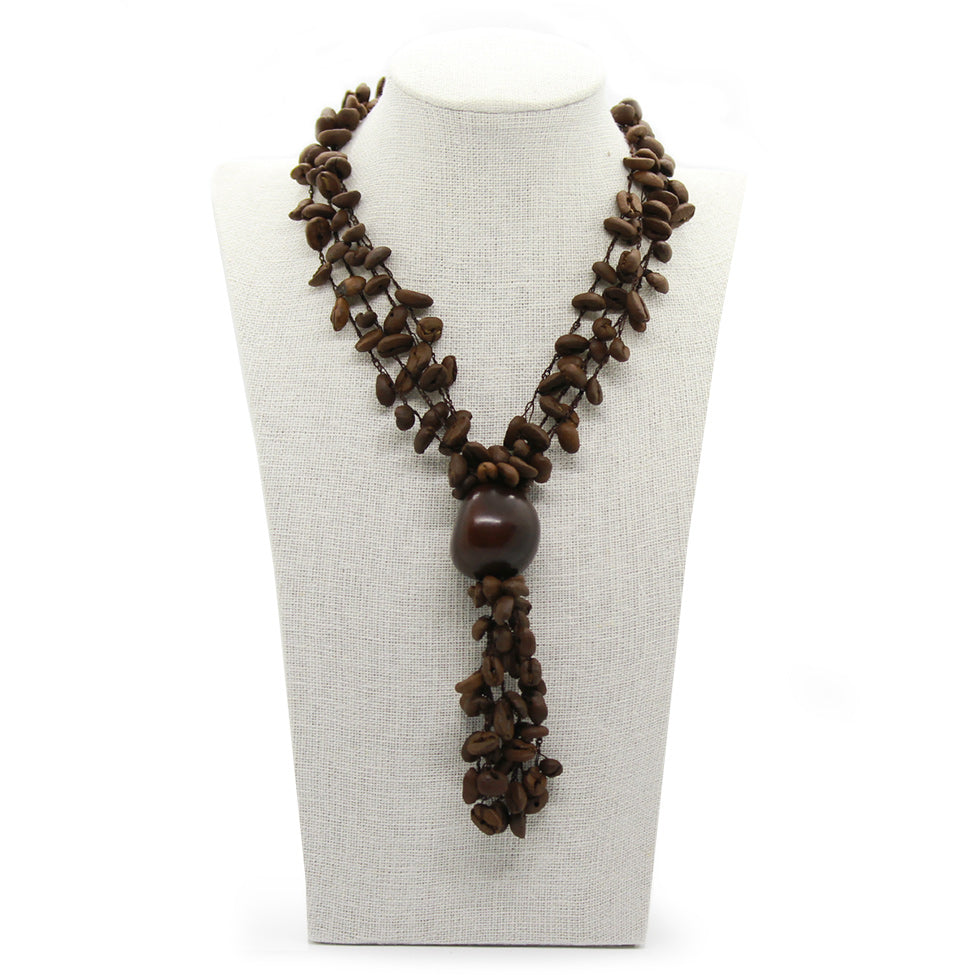 Earthy: Long Coffee Beans Necklace Set. Fashion Jewelry by Nando Medina